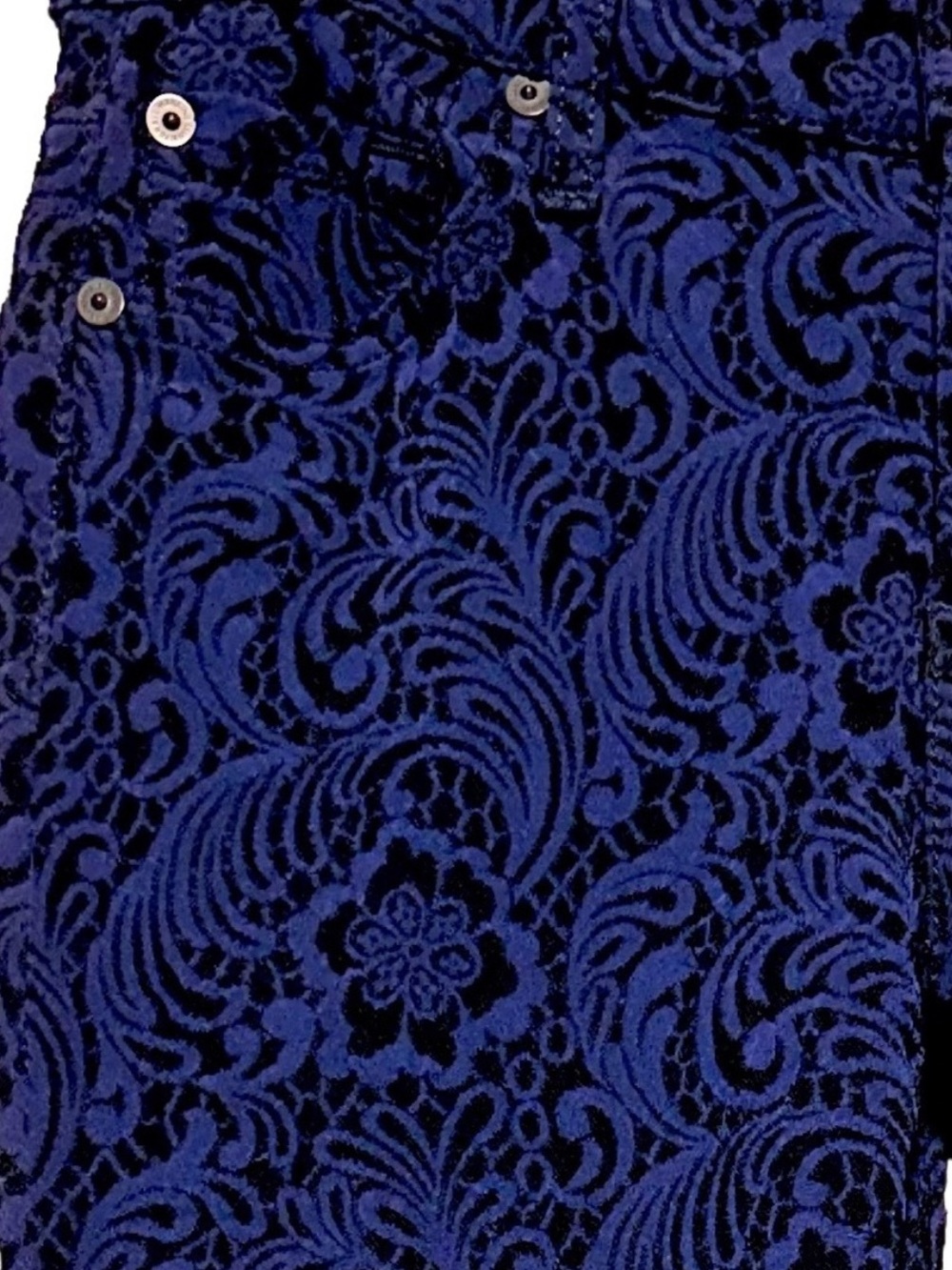 7 For All Mankind Blue Black Flocked Brocade Baroque Skinny Jeans 28 Gothic